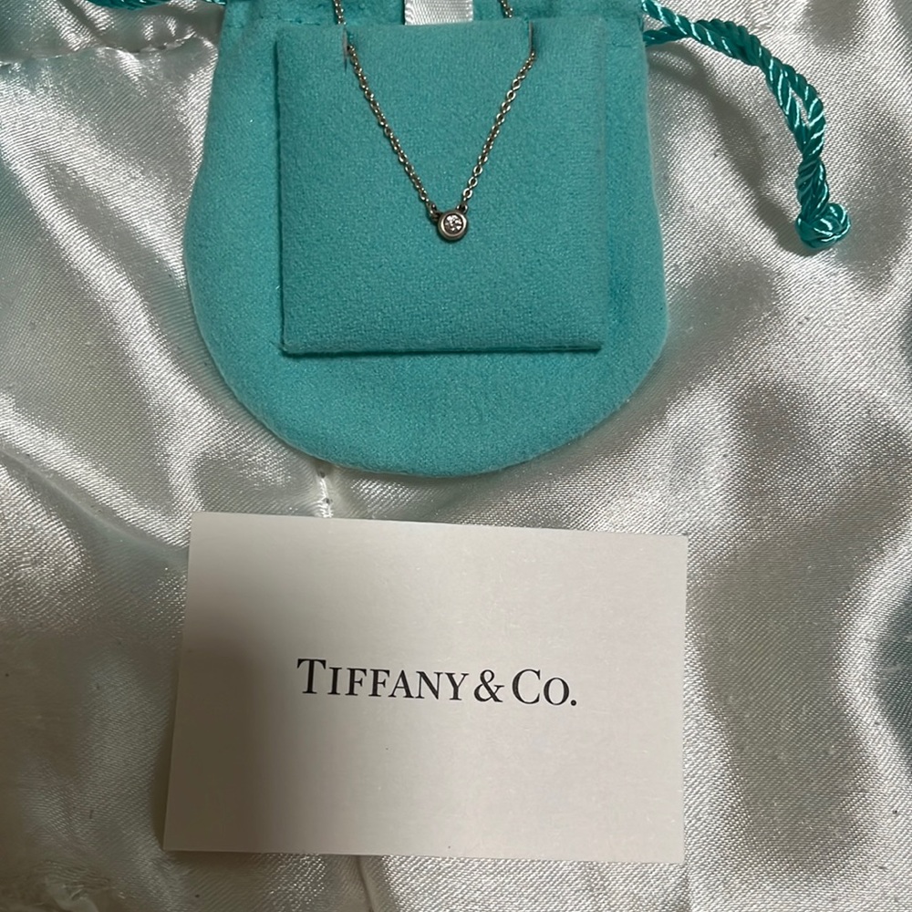 100% authentic. Tiffany sterling silver diamond solitaire necklace.